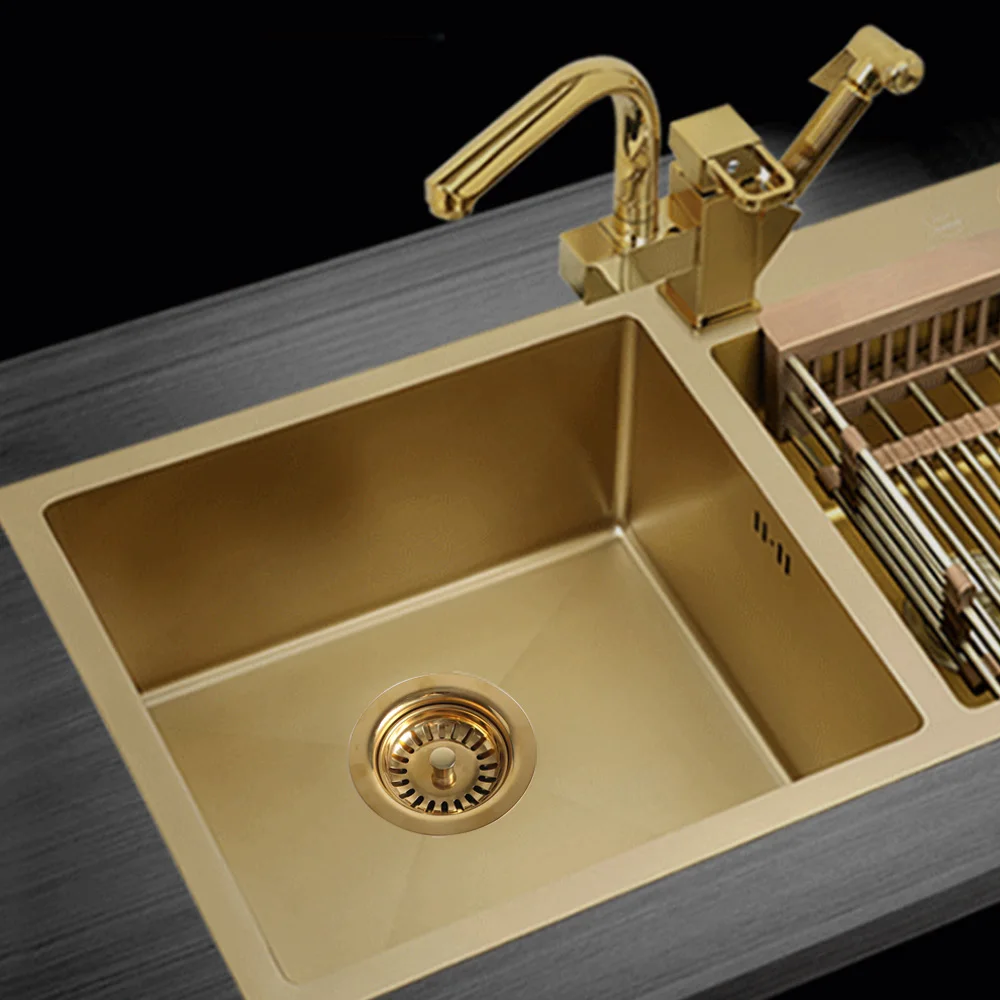 Talea Drain Sink Downcomer 114MM Gold-Plated Color Strainer with Overflow Anti Corrosion XK225C034-gold