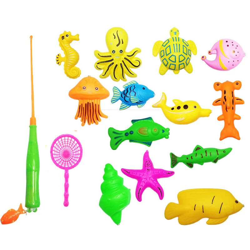 Fishing Toy Set Water Toys Float Magnetic Rod Fish Inflatable Pool Baby  Learning Education Toy For Baby Kids Bath Gifts