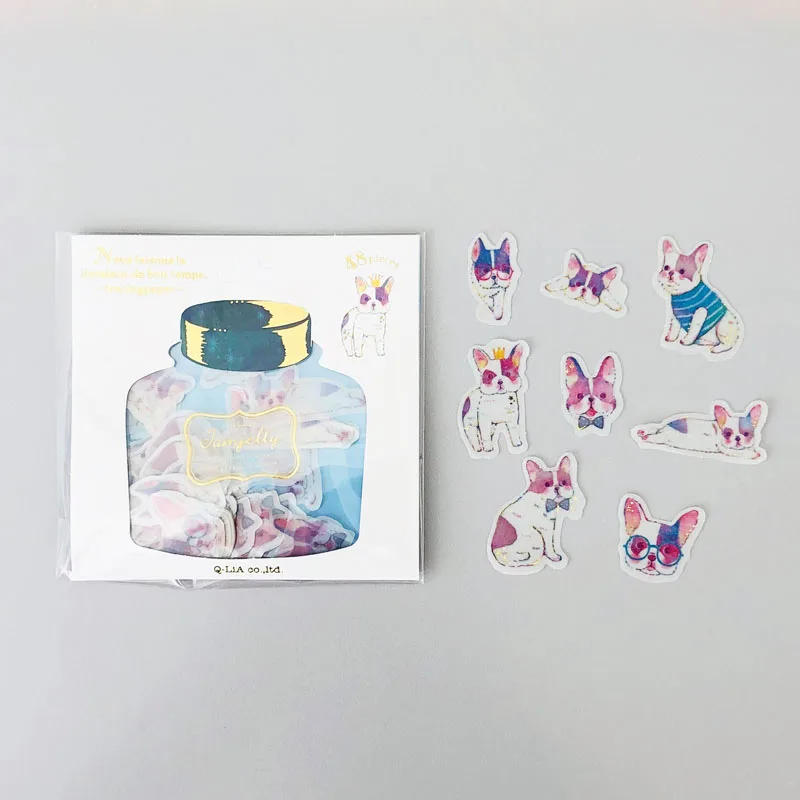 48 Sheets /Pack Golden Stamping Lovely French Bulldog DIY Decorative Stickers Diary Phone Bottle Decoration afbeelding