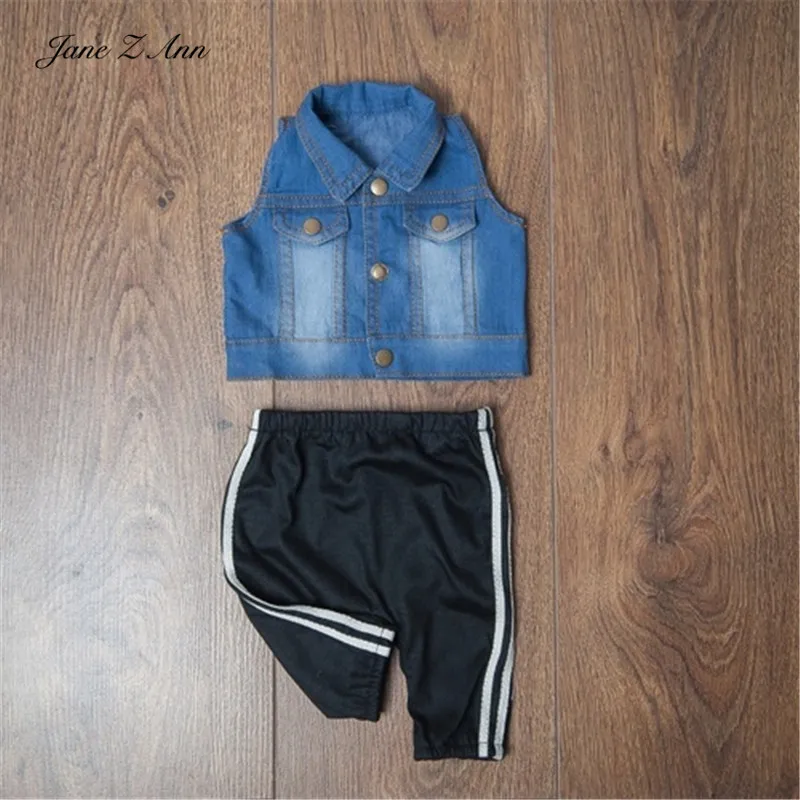 Jane Z Ann/комплект для новорожденных; голубой джинсовый Модный комплект для близнецов и братьев; жилет+ спортивные штаны; аксессуары для студийной съемки