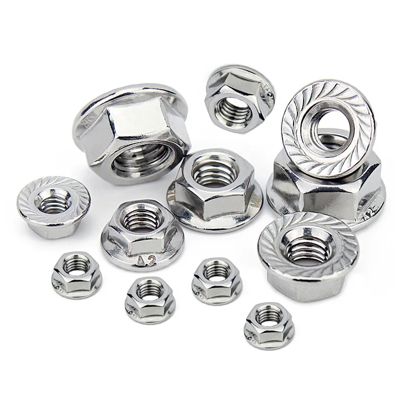 Hexagon Nuts Flange Nut Locking Nuts 10PCS/LOT 304 Stainless Steel Hexagon Flange Nut Pinking Slip Locking Lock Nut M3 M4 M5 M6 M8 M10 M12 M14 M16 M20 DIN6923