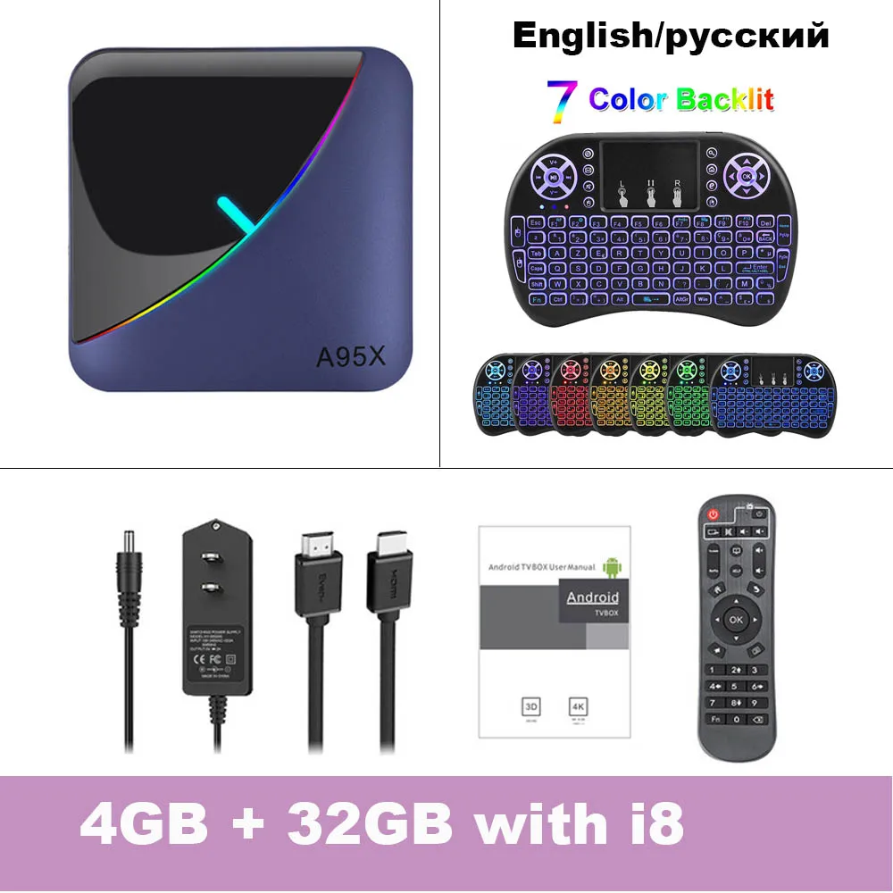 4GB 32GB Add i8 Новинка! A95X F3 8K RGB светильник ТВ коробка Amlogic S905X3 Android 9,0 Smart tv 4 Гб 64 Гб eMCP Plex медиа сервер двойной wifi Netflix Youtube X3 - Цвет: 4GB 32GB Add i8