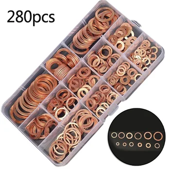 

12 Size Solid Copper Crush Washers Seal Flat Ring Assortment For Fuel Hydraulic