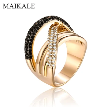 

MAIKALE Luxury Big Rings for Women Black Zirconia Gold Gem Stone Wedding Band Rings Party Jewelry Accessories Punk Gifts