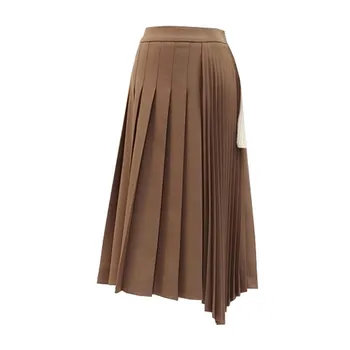 

TVVOVVIN New 2019 Spring Autumn Japan Korea Style Women Knee-length Empire Waist Irregular Solid Pleated A-line Skirt F359