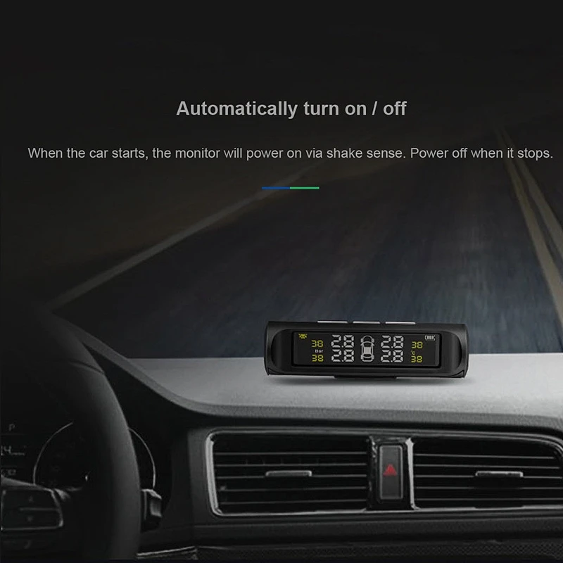 

Solar Power Car TPMS Wireless Tire Pressure Monitor Alarm System LCD Display