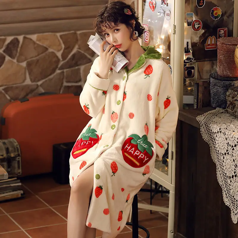 Soft Checked Bathrobes Sleepwear SIORO Flannel Cotton Dressing Gown for Women