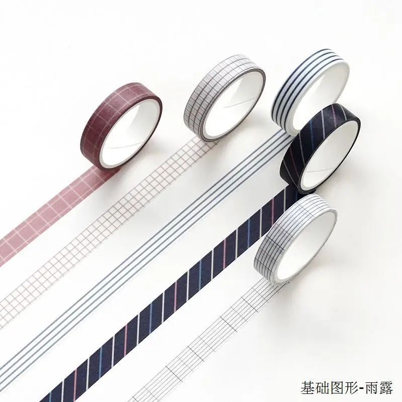 5 pcs/pack Striped/Grid/Flowers Basic Solid Label Tape Sticker Scrapbooking Masking Adhesive Tape Color DIY Washi Tape paper - Цвет: M