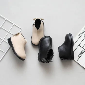 

Autumn Winter New Baby Girl's Single Boots Toddler Girls Short Boots Side Zipper Neutral Martin Boots Black Beige Color