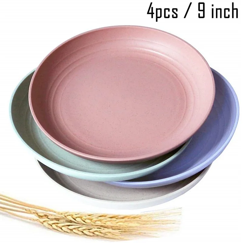 

Lightweight Wheat Straw Plates - 4Pack (9'') Unbreakable Dishes and Plates Sets Non-toxin, Dishwasher & Microwave Safe BPA free