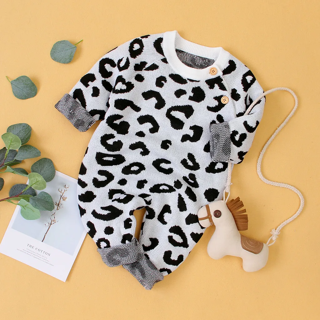 Комбинезон для новорожденных; Комбинезон для маленьких девочек; зимняя куртка; Теплый Вязаный комбинезон; свитер с леопардовой раскраской; пальто; комбинезон; Пижама