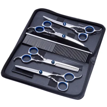 

Hot New 6pcs Set 7 Inch Pet Grooming Scissors Set Straight Curved Dog Cat Cutting Thinning Shears Kit Hair Thinning Shears