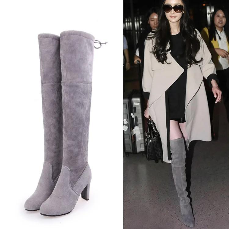 

Large Size Celebrity Style over-the-Knee Slimming Versatile High-Heel Solid Color Martin Boots European And American Style Thigh