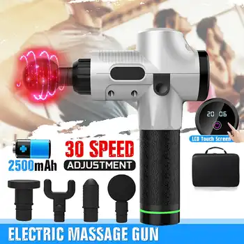 

30 Speeds Fascia Guns with 4 Heads LCD Display Smart Touch Screen Mute Massage Therapy Electric Warp Film Impact Deep Vibration