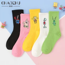 CHAOZHU England Cartoon Patrick Star krabs Squidward Tentacles fashion street footwear stretch skateboard neon yellow cool sock