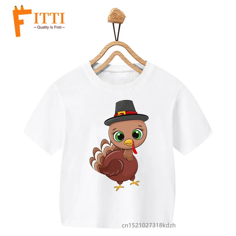 Happy Thanksgiving Turkey Flower Print Boy/Girl White T-shirt Kid Summer Kawaii Funny Clothes Little Baby Y2K Clothes,Drop Ship