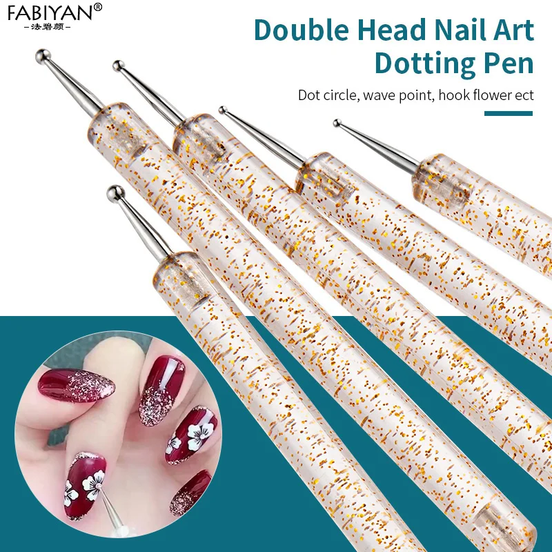 5Pcs/set Nail Art Dotting Pen Rhinestones Picker Dot Painting Manicure UV Gel Tool 2 Ways Double Head Glitter Handle