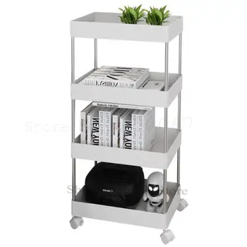 

Ins Kitchen Living Room Bathroom Movable Storage Shelf Sewing Net Basket Landing Shelf Trolley Household