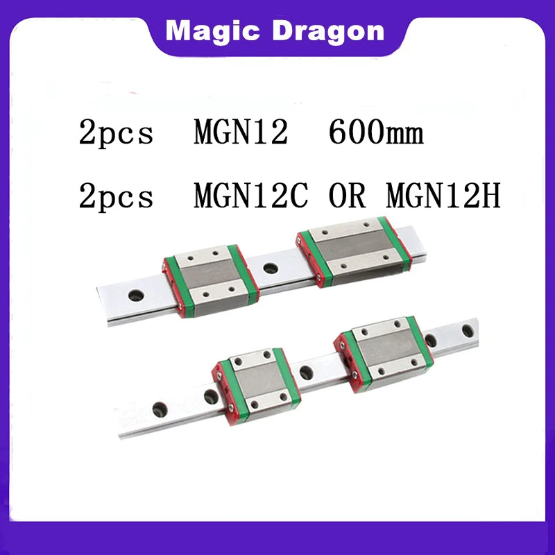 12mm MGN12 Miniature Linear Rail Slide 2PC MGN12L＝600mm Linear guide rail + 2PC MGN12H or MGN12C Slider For 3D print parts CNC