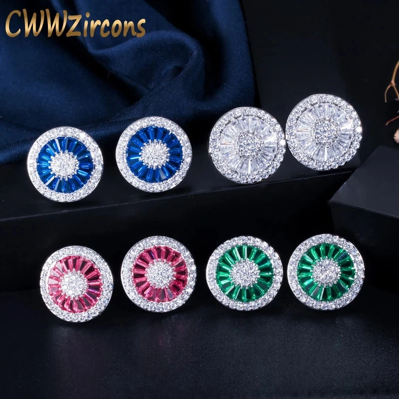 

CWW Noble Romantic Dark Blue Crystal Jewelry Luxury Round Shape Cubic Zircon Wedding Stud Earrings For Women Party Gift CZ108