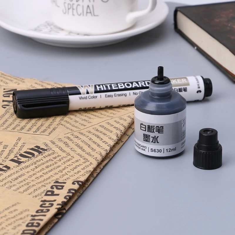 Recarga de tinta para recarga de tintas, rotulador de pizarra blanca, negro, rojo, azul, 3 colores, 12ml