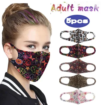 

5PC Adult Multi-Color Printed Protective Mask Washable To Prevent Protection Summer Face Mask Mouth Mask Reusable Mascarillas