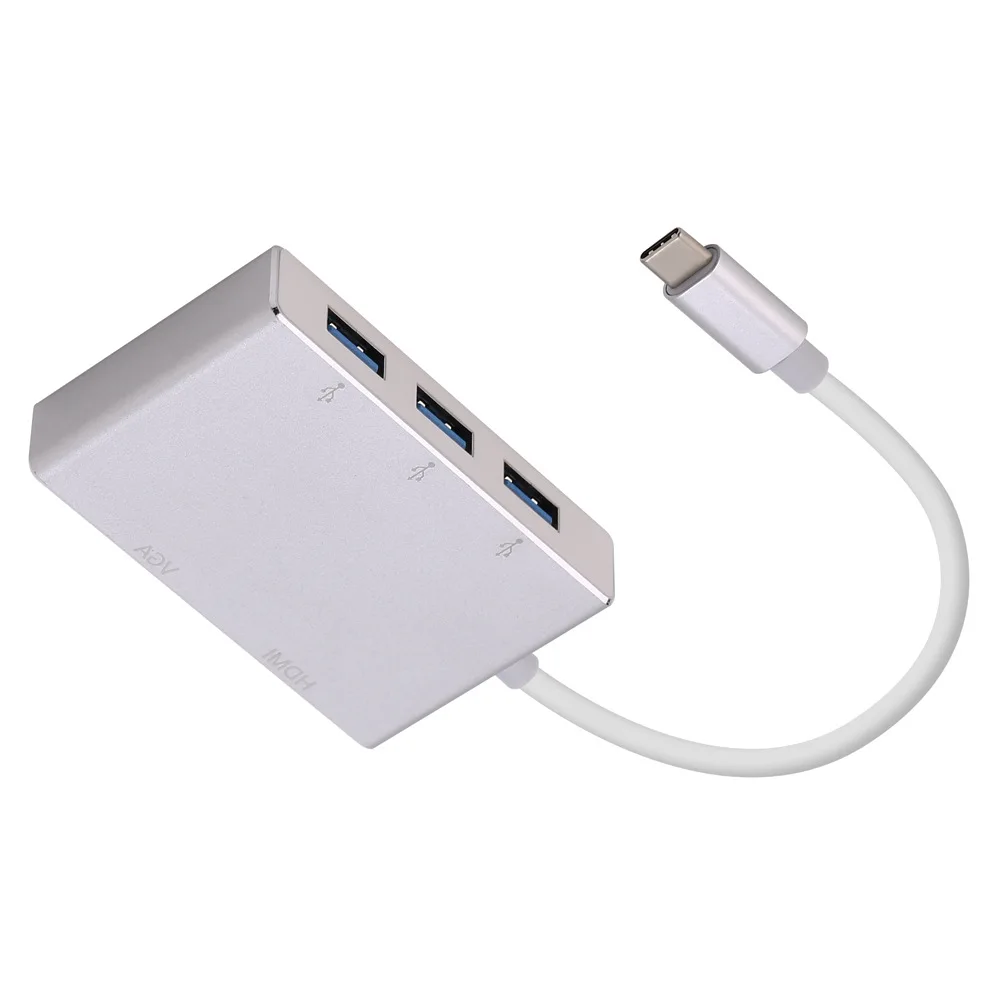 Многофункциональный 5 в 1 USB3.1 type-C концентратор для VGA HDMI USB3.0 адаптер видео конвертер абсолютно и высококачественный
