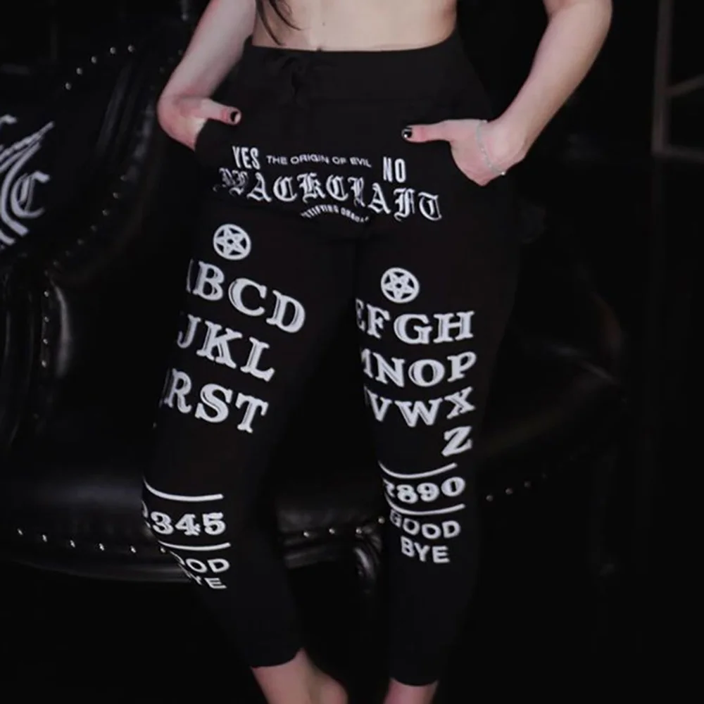 Letter Graffiti Casual Pants Dark Black Female Sports Leggings Cartoon Print Long Trousers Gothic Women Autumn Winter Streetwear