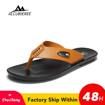 

2020 New Brand Summer Men Slippers Male Leather Flip Flops Vintage Casual Beach Sandals Non-slide Shoes Mens Gladiator Sandals