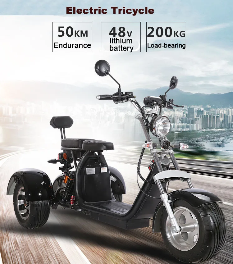 2000W взрослых электрических трехколесных велосипедов 60V 12AH EEC/COC Citycoco электрический скутер, фара для электровелосипеда в литиевая Батарея с толстыми покрышками электровелосипед