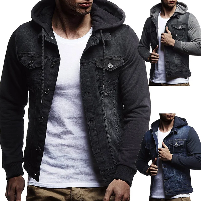 

2019 Autumn And Winter New Style Knitted Hooded Design Men's Casual Hooded Denim Jacket J02
