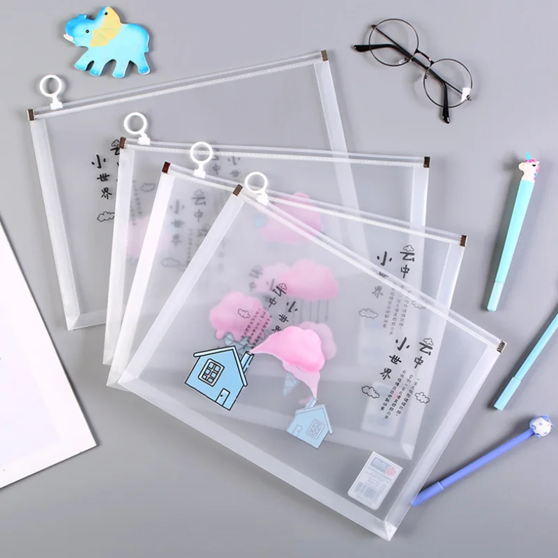 

4pc/sets Student stationery transparent envelope a4 folder information kit cute cartoon animal ring plastic school prizes file