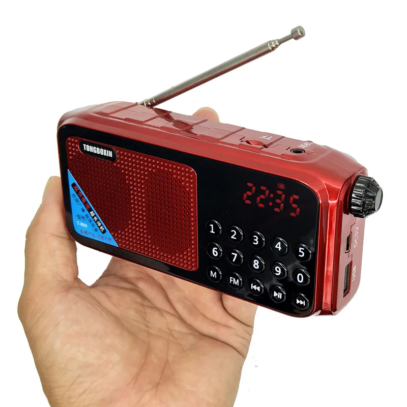

T-889 Portable Radio 70-108MHz Handheld Digital FM USB TF Time Clock MP3 Player Speaker Support Two 18650 Rechargeable Battery