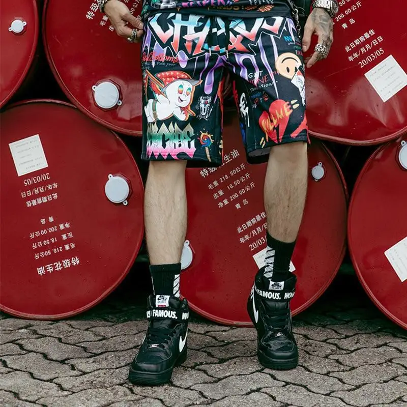 Фото Шорты мужские в стиле хип-хоп уличные модные крутые штаны с 3d-цветным принтом