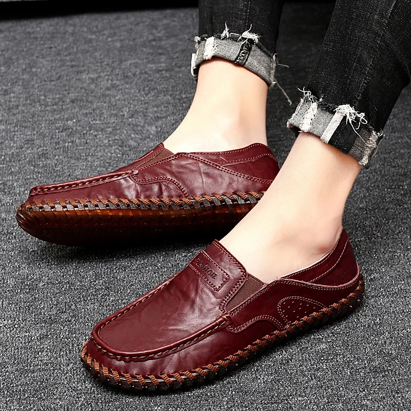Handmade Genuine Leather men shoes Large size 48 Fashion Men Casual Shoes Autumn Men flats black leather shoes male Footwear