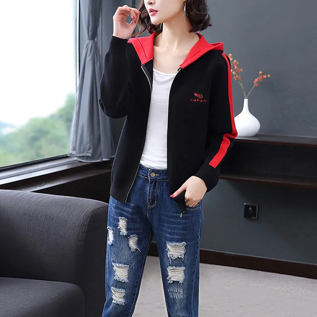 KANCOOLD coats Fashion Women Cardigan Coat Letter Printing Hooded Long Sleeve Blouse Sport new coats and jackets women 2019Oct10