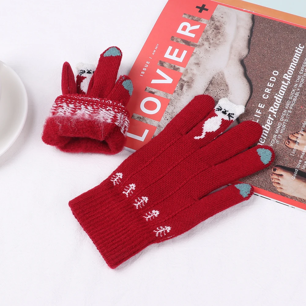 Женские перчатки, зимние перчатки для сенсорного экрана, вязаные шерстяные перчатки, уплотненные Теплые эластичные зимние перчатки, Guantes Invierno Mujer