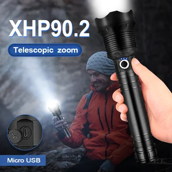 

XHP90.2 Most Powerful Hunting Flashlight Torch LED Tactical Flashlight Rechargeable USB Flash Light led 18650 XHP50 work lamp