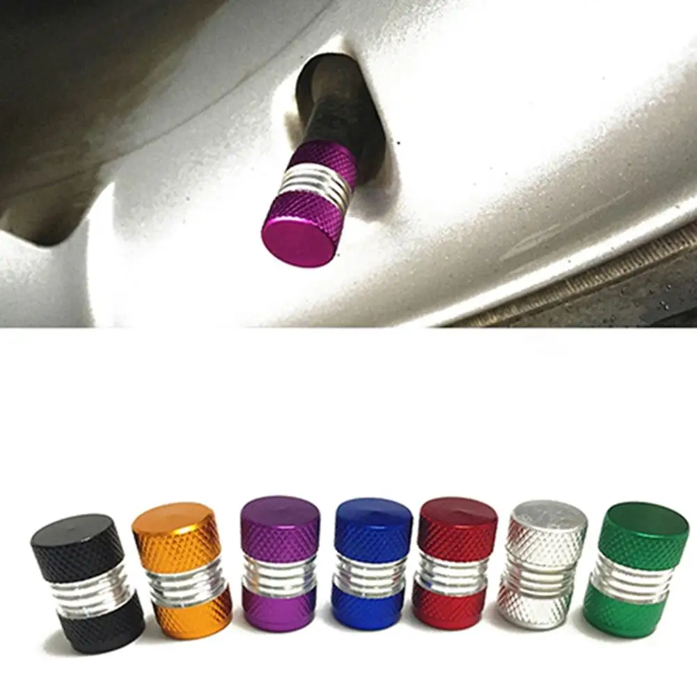 Valve Cap 6 Color 4pcs Aluminum Alloy Car Truck Round Wheel Tire Valve Stem Cap Dust Cover Black