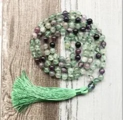 Целебный Камень Мала ожерелье для женщин 108 Flourite бусы ожерелье с узелками ювелирные изделия молитвенные бусы мала подарки для матери - Окраска металла: As Pic Show