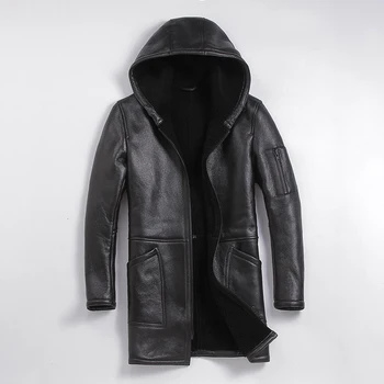 

Free shipping,Winter Sheep fur coat,long 100% Shearling,man's warm leather jacket,men's sheepskin plus size wool long jackets.