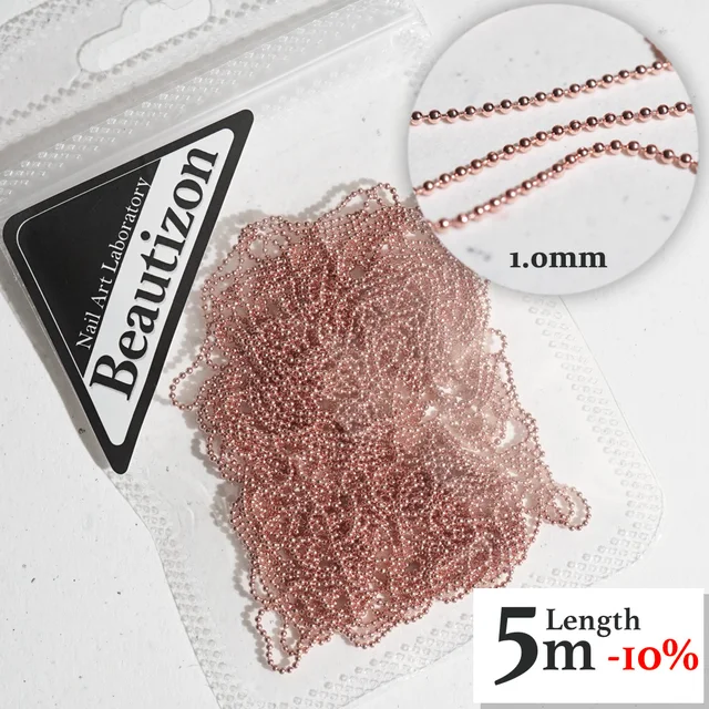 Nail Chain 0.8mm/1.0mm Rose Gold Silver Pixie Stone Decorations Accessory Metal Steel Ball Chain Nail Art Jewelry Rose gold (1.0mm)