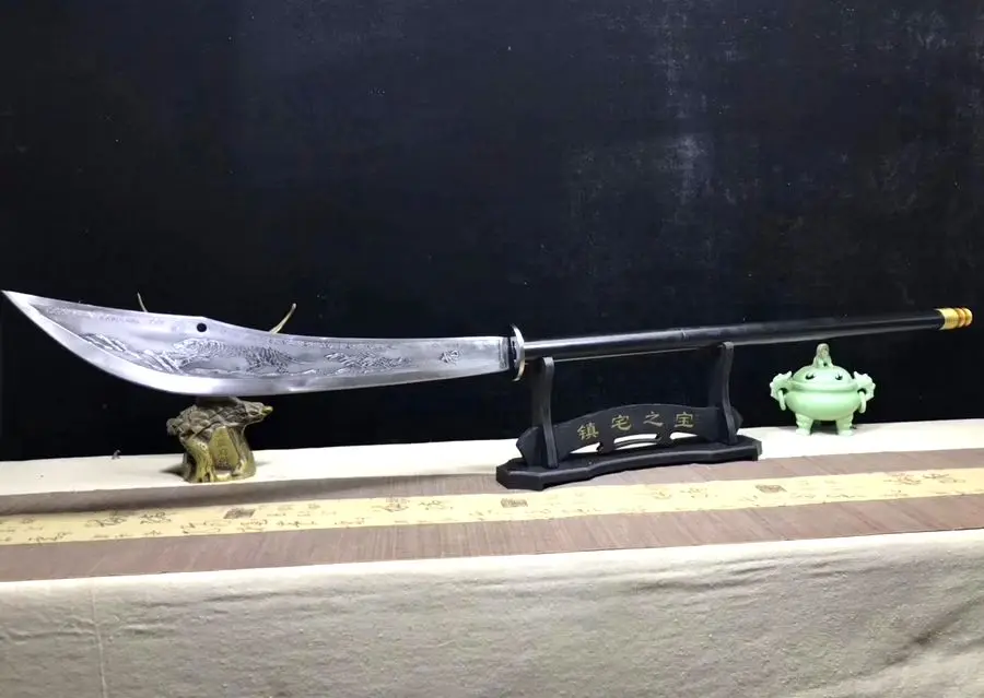 Hand-Forged WUSHU Broadsword Sword Katana Carven Tiger Kung Fu Da Dao Saber