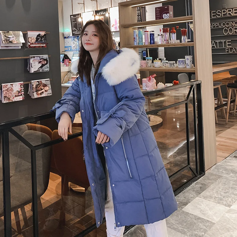 

Photo Shoot Korean-style New Style down Jacket Women's Mid-length New Style Korean-style Thickening Large Fur Collar over-the-Kn