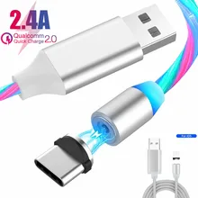 1 м 2 м Магнитный цветной светодиодный кабель для мобильного телефона type C Micro USB C Магнитный зарядный кабель для Apple iPhone 6 7 11 Pro Max samsung S9 S10