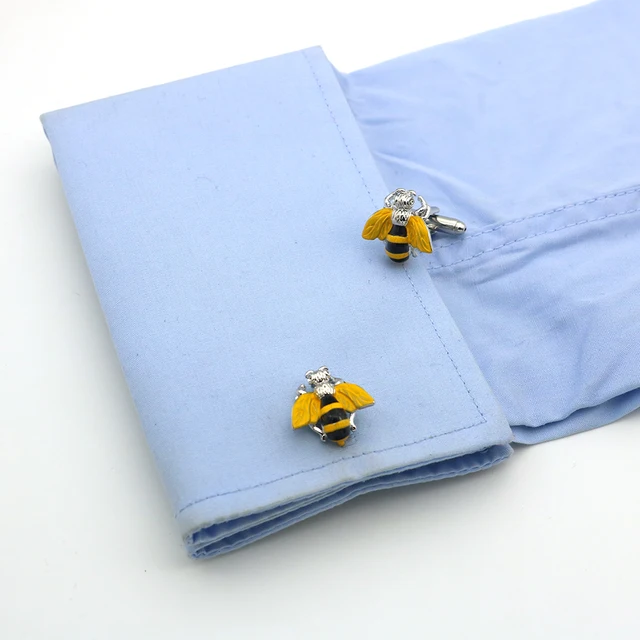 Cute Bee Cuff Links Yellow Color Quality Brass Material Men’s Cufflinks 5