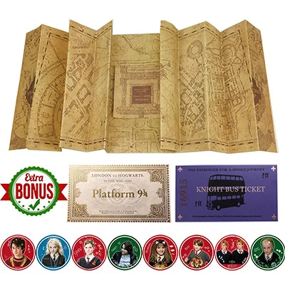 Marauders Map Карта Гарри карта мародера Платформа 9 3/4 и Knight автобусный билет в подарок Волшебные трюки King's Cross билет на железнодорожную станцию - Цвет: Marauders Map