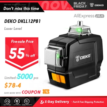 

DEKO DKLL12PB1 360 Degrees Rotary Tilt Laser Level Vertical Horizontal 12 Lines Indoor&Outdoor Mode Self Leveling Measuring Tool
