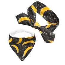 Модная повязка на голову из хлопка для маленьких девочек+ треугольное полотенце, комплект для детей, милая повязка на голову с принтом, комплект из 2 предметов для От 0 до 2 лет