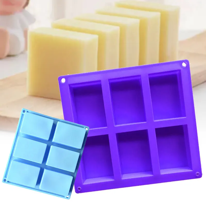 

2Pcs 6-hole rectangular soap mold silicone cake baking mold ice tray for dessert cake soap manufacturingDTT88